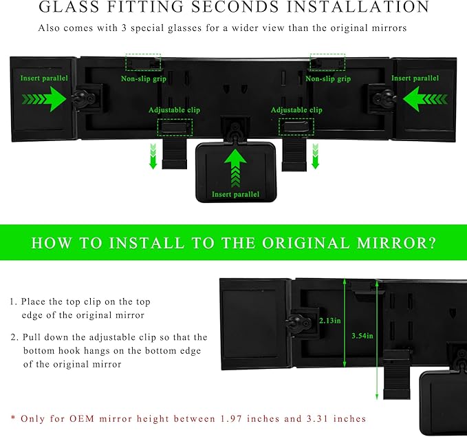 15" Rear View Mirror with Baby Mirror, Panoramic Anti-Glare Wide Angle Convex Rearview Mirror, Vehicle Interior Clip-on Rear View Baby Mirror Extender Reduce Blind Spot