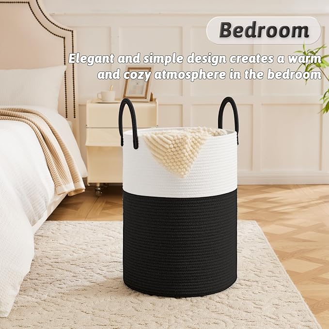Artfeel Laundry Basket,Woven Cotton Rope Laundry Hamper,40L for Decorative Storage of Dirty Clothes,Toys and Blankets in Bath