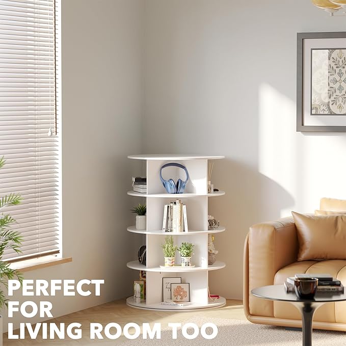 SpaceAid 4 Tier Rotating Shoe Rack Tower, Spinning Shoe Display Lazy Susan, Revolving 360 Shoe Rack Storage Round Carousel, V