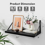 Floating Shelves for Wall, 15.7W x 8D Wide Bookshelf with Brackets Set of 3, Wood Wall Mounted Shelves for Living Room, Kitch