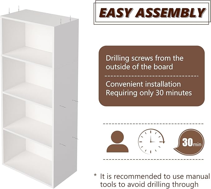 Wooden 4 Cube Storage Organizer, 4 Tier Tall Modern Bookshelf Freestanding Storage Display Organizer, Versatile Cubes Shelf a