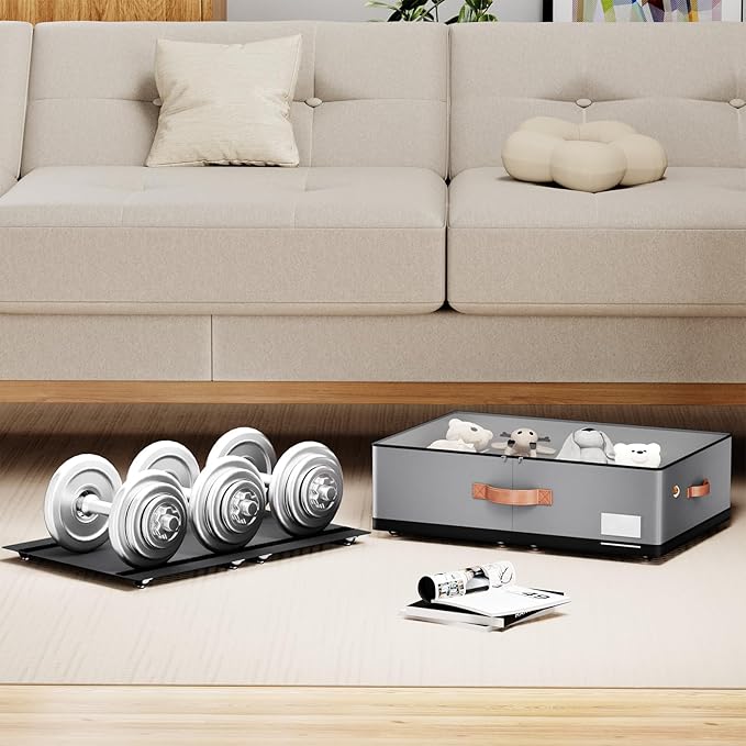 Under bed Storage With Wheels,Large Capacity 7.5 inches Height Storage Bins,Rolling Under bed Shoe Storage Containers,Under b