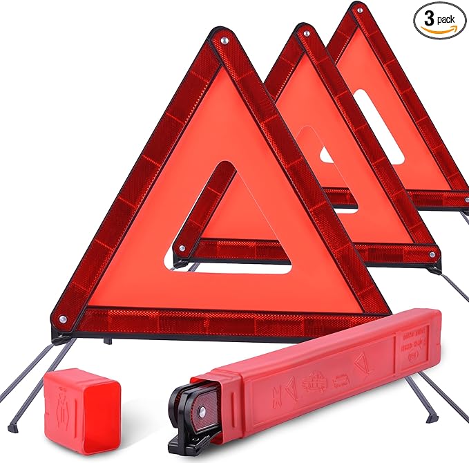DSV Standard Emergency Triangles, Warning Triangles for Vehicles, Reflective Triangle, Safety Triangles with Case for Vehicle