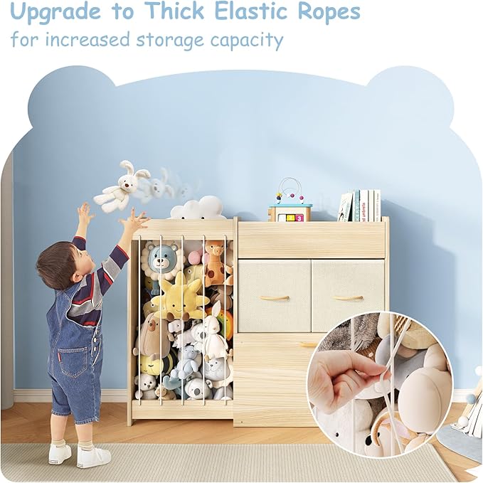 EXPERLAM Toy Organizer and Stuffed Animals Storage, All-in-One Toy Shelf with Stuffed Animal Holder, 2 Drawers, Movable Toy C