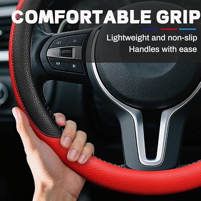 Cxtiy Steering Wheel Cover for BMW X1 X2 X3 X4 X5 X6 330i 530i 740i iX1 iX3 i4 i5 M3 M5 (Red, Standardized(14.5'-15'))