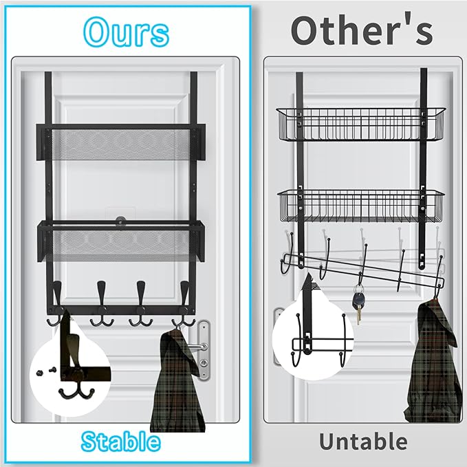Kaiferty Over The Door Hooks Organizer,Coat Rack with 12 Hooks and 2 Mesh Baskets,Back of Door Storage Organizer for Bathroom