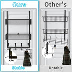 Kaiferty Over The Door Hooks Organizer,Coat Rack with 12 Hooks and 2 Mesh Baskets,Back of Door Storage Organizer for Bathroom