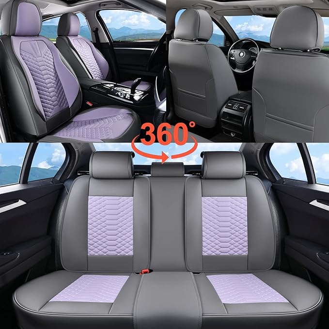 Coverado Seat Covers Full Set, Waterproof Nappa Leather Seat Covers for Cars, 5 Seats Universal Car Seat Protectors, Gray and