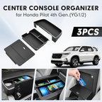Autorder 3PCS Center Console Organizer for Honda Pilot 2023 2024 2025 2026 Accessories - Armrest Organizer Tray/Dashboard Storage Box/Hidden Storage Box - ABS Material