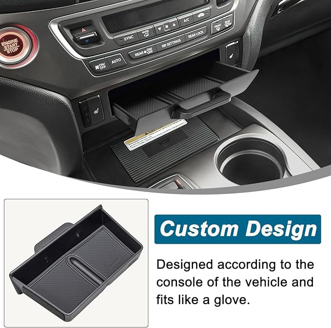 PIMCAR Removable Tray for 2016-2022 Honda Pilot/2017-2026 Honda Ridgeline/2019-2025 Honda Passport Center Console Organizer Storage Box Interior Accessories (Only Fit Models with Cubby)