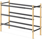 Whitmor 3-Tier Expandable Shoe Rack - Store up to 12 pairs of shoes - Bamboo & Matte Black