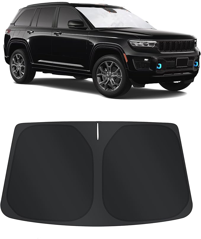 TINGLU Sun Shade for Jeep Grand Cherokee 4XE 2024 Accessories Windshield Sun Shade Window Shade UV Rays Protection Sun Visor Cover with Steering Wheel Sunshade Storage Bag