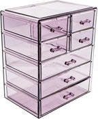 Sorbus Acrylic Makeup Organizer Set, 7-Drawer Vanity & Countertop Cosmetic Storage with Small & Wide Drawers, Purple Makeup S