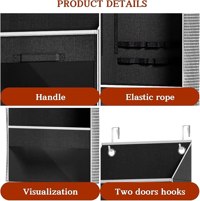 Black Over Door Wrapping Paper Organizer Storage with 3 Removable Drawers & Side Pockets – Dual Use Design with Elastic Strap