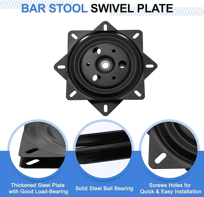 uxcell 2Pcs 6" Bar Stool Swivel Replacement, 360° Rotation Lazy Susan Turntable, Square Semi-Ball Bearing Seat Swivel Base Mo