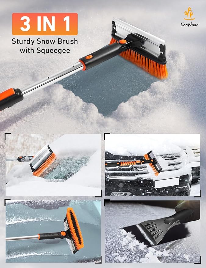 EcoNour 55" Telescopic Snow Brush and Ice Scraper for Car Windshield & Windows | 270° Rotating Snow Broom with Squeegee | Extendable Snow Removal Brush for SUV, Truck, and Car