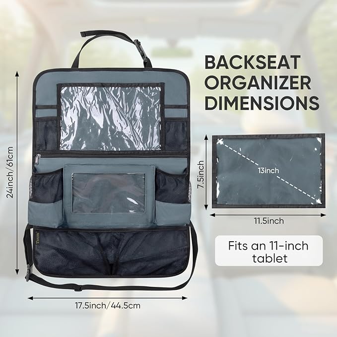 BALEINE Backseat Car Organizer, Back Seat Car Organizers and Storage, Kick Mats Back Seat Protector, Travel Accessories for Most Automotive (1 Pack, Gray)