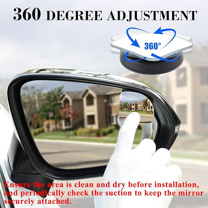 LivTee Blind Spot Car Mirror, Fan HD Glass Frameless Convex Side Mirror Blindspot, Reusable 360° Wide Angle Rear View Car Mirrors with Powerful Adjustable Suction Cup - Exterior Mirrors