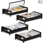 Yecaye Under Bed Storage with Wheels, 4 Pack Under the Bed Storage Containers with Lids & Label, XXL 60L Rolling Underbed Sto