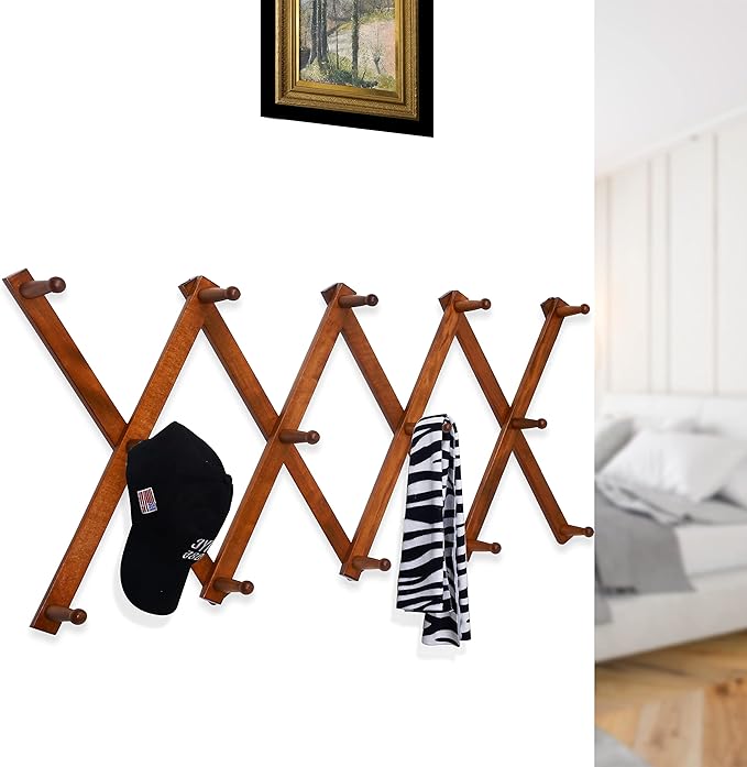 WEBI Accordion Wall Hanger,Expandable Wooden Hat Rack for Wall Mounted Coat Rack,Accordion Hat Hooks Holder for Baseball Caps