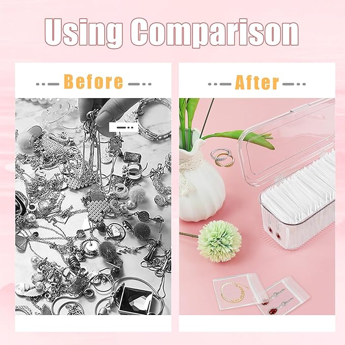 2 Packs Acrylic Jewelry Box with 100pcs PVC Portable Anti Oxidizing Zipper Bags Flip Lid Jewelry Organizer for Earrings Rings