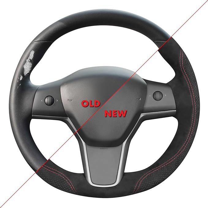 MEWANT DIY Stitching Steering Wheel Cover Wrap for Tesla Model 3 Highland 2023-2025/Model Y 2025 Highland for Tesla Model 3/Model Y Accessories(3D Style)