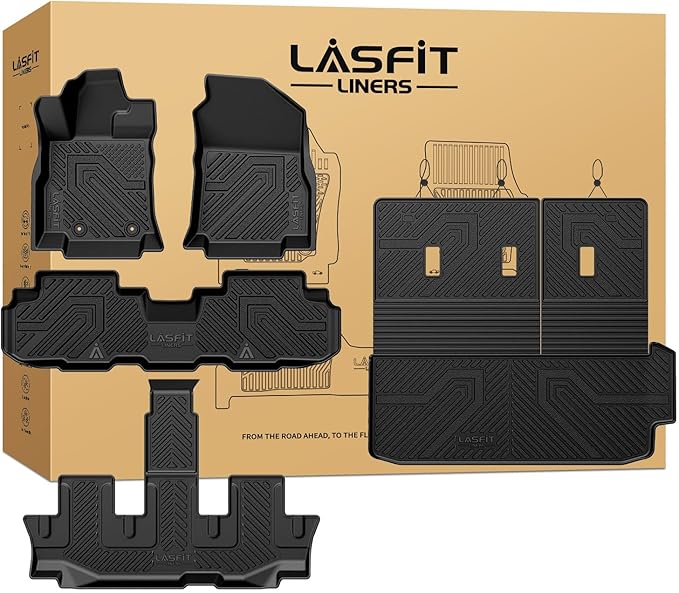 LASFIT Floor Mats & Backrest Mats & Cargo Mat for Subaru Ascent 2019-2026 7/8 Passenger, All Weather TPE Custom Fit Floor Liners for Subaru Ascent Full Set Accessories Car Mats,Black