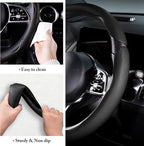 Car Steering Wheel Cover Leather Snap On 3Pcs Set Non-Slip Protector Wrap Steering Wheel Accessories 14.5-15 inch Universal B