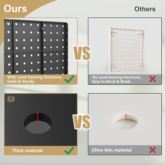 FZK Peg Board, Black Pegboard 4pcs and 46 Pegboard Hooks with Strong Ribs Back Holds up for 200Ib, Peg Board Organizer for Wa