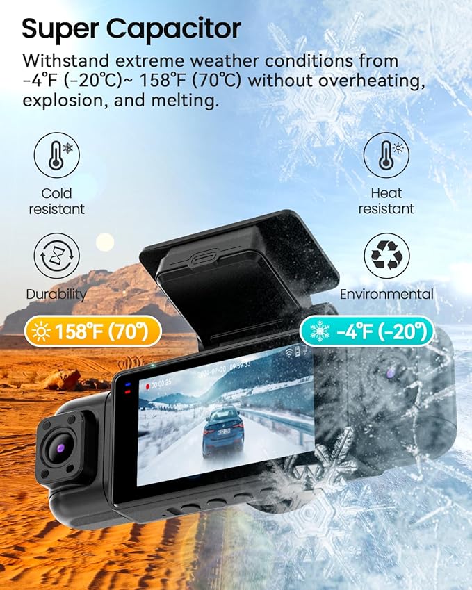 IIWEY N5 4 Channel Dash Cam 360° View, 1080P Front and Rear Inside, Left Right Dash Camera for Cars, 8 IR Lamps Night Vision,