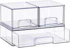 Sorbus Stackable Acrylic Storage Drawers – 2 Small + 1 Wide – 3 Pack Clear Plastic Organizer Bins for Baby Bottles, Makeup, B