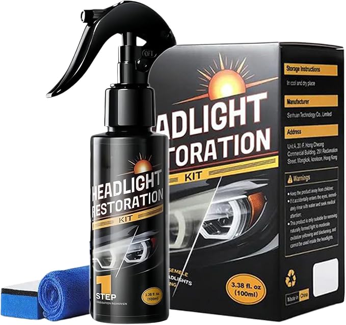 Headlight Restoration Kit, Headlight Cleaner and Restorer, No Power Tools Needed, Spray & Wipe, Restores to Like-New (1pc)