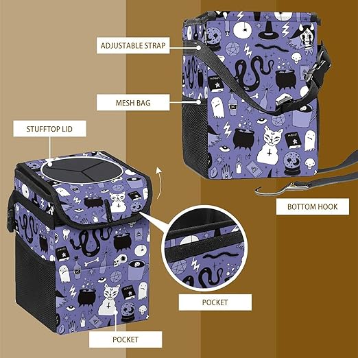 Gothic Car Trash Can with Lid Collapsible Reusable Waterproof Car Garage Bag,Automotive Garbage Can,Car Accessories Interior Car Organizer