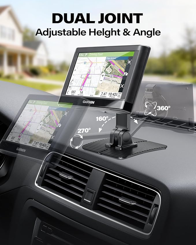 1Zero Adhesive GPS Mount Holder for Garmin, Dual-Axis Adjustable GPS Holder with 360° Rotating Ball Joint, Dashboard GPS Mount for Garmin Nuvi Dezl Drive Drivesmart Zumo Driveassist DriveLuxe RV