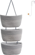 Over the Door Hanging Basket for Organizing 3 Tiers Woven Cotton Rope Wall Mount Storage basket Decorative Kitchen Hanging Or