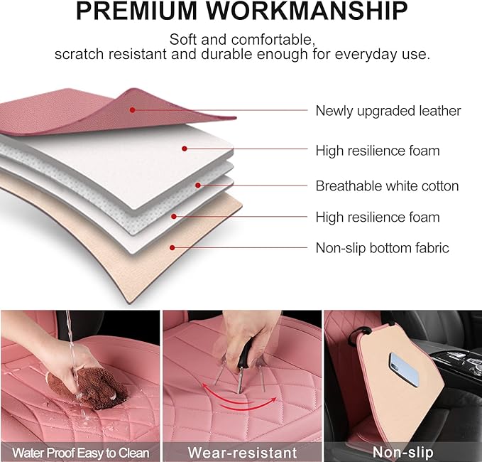 1 Pack Leather Front Car Seat Cover, Universal Sideless Car Seat Protector with Storage Pocket and Seat Belt Pad, Waterproof 