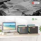 Hanging File Organizer Box for Letter Size, 2 Pack Bamboo File Folder Organizer, Storage Moving Boxes with Handle Wood Desk F