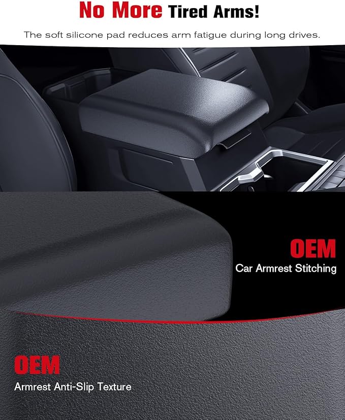 for 2024~2026 Toyota Tacoma (4th Gen Tacoma) 2-in-1 Silicone Center Console Armrest Cover& Armrest Hidden Privacy Tray - [OEM Design& Friendly Liquid Silicone Rubber] - Thin Black