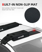 Abahub Soft Roof Rack Pads with 2 Tie Down Straps, 2 Tie Down Ropes, 2 Hood Loops and Storage Bag, for Surfboard, Kayak, Canoe, Heavy Duty Universal Car Roof Racks System