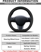 Custom Fit for Tesla Steering Wheel Cover Model 3 (2017-2026) & Model Y (2020-2026), Leather Designed for Tesla Highland/Juni