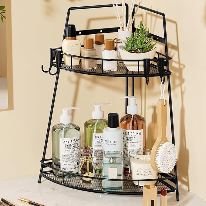 VITVITI 2 Tier Corner Bathroom Counter Organizer, Metal Bathroom Countertop Organizer Shelf Storage, Bath Room Sink Makeup Or