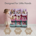 Humble Crew 9-Bin Toy Organizer – Forever Natural White/Pink/Purple/Aqua Plastic Bins, 3-Tier Storage Solution for Kids' Play