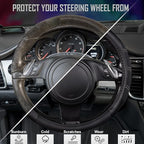 CAR PASS Line Rider Microfiber Leather Sporty 14.5-15 inch Steering Wheel Cover Universal Fits for 95% Truck,SUV,Cars, Anti-S