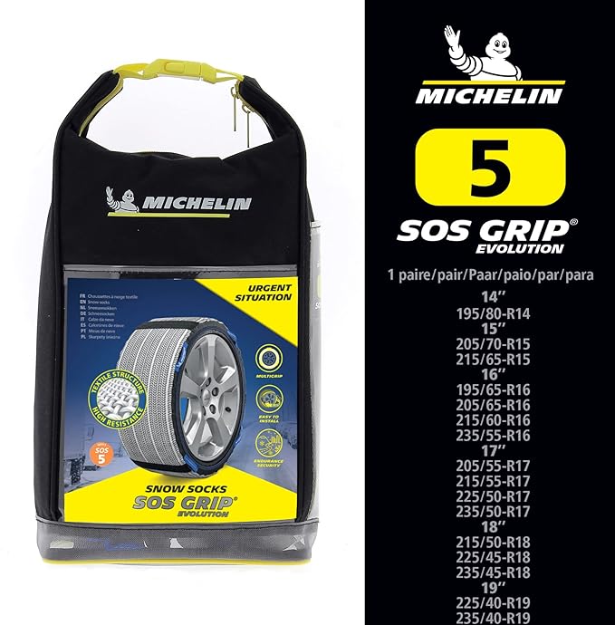 MICHELIN SOS Grip Evolution 5 Textile Snow Socks, Emergency Snow Chains for Cars, Quick and Easy Assembly, Perfect Hold on Sn