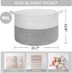 INDRESSME Large Storage Basket, 21.7'' x 13.8'' Cotton Rope Blanket Basket Living Room, Toy Organizers and Storage with Handl