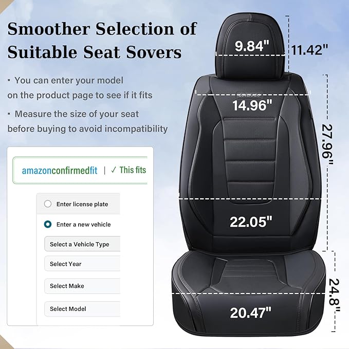 Coverado Seat Covers Full Set, Car Seat Cover Black, Seat Covers for Cars, Car Seat Protector, Nappa Leather Car Seat Cushion