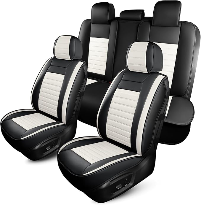 Car Seat Covers Full Set, Breathable Nappa Leather Seat Covers, Horizontal Stripes Automotive Seat Covers, Universal Seat Cus