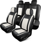 Car Seat Covers Full Set, Breathable Nappa Leather Seat Covers, Horizontal Stripes Automotive Seat Covers, Universal Seat Cus