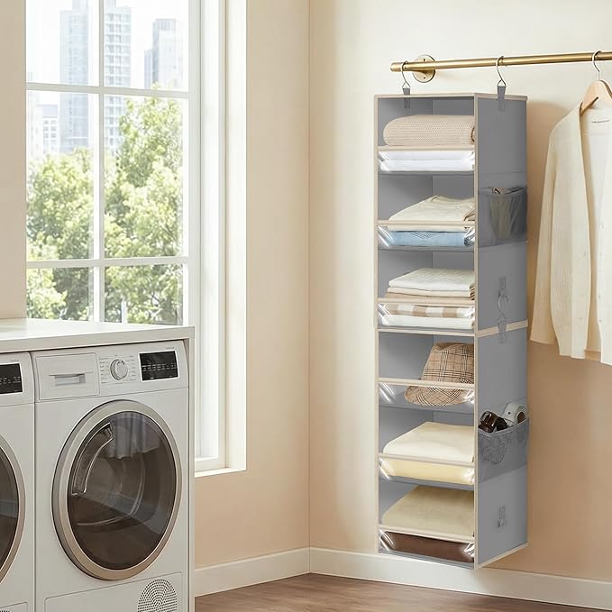 STORAGE MANIAC 6-Shelf Hanging Closet Organizer and Storage, 2 Separable 3-Shelf Haning Organizers for Closet, Collapsible Ha