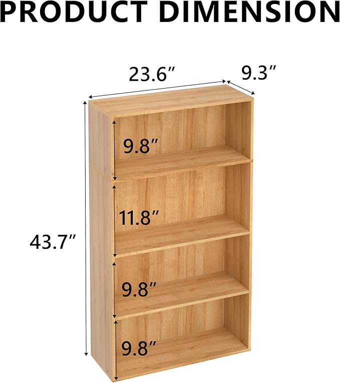 Wooden 4 Cube Storage Organizer,4 Tier Low Bookcase Storage Display Organizer, 44 Inch Versatile Cubes Shelf and Cubby Unit f